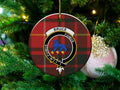 Bruce clan tartan ceramic ornament — 3-inch round glossy disc with clan crest and Fuimus motto