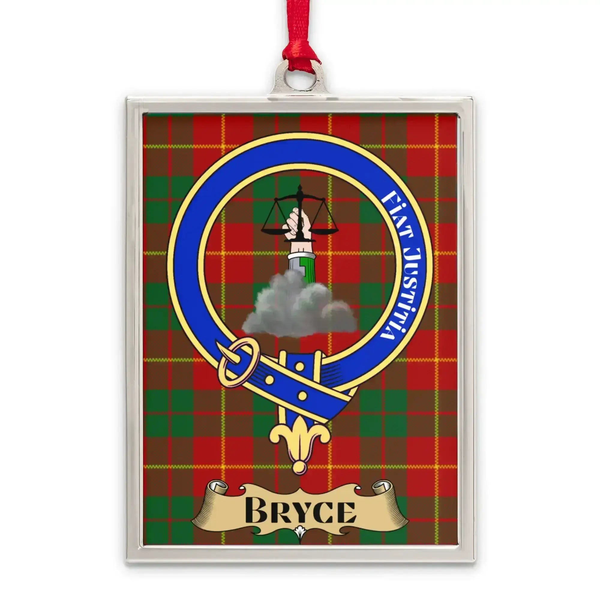 Bryce tartan-background framed ornament product presentation