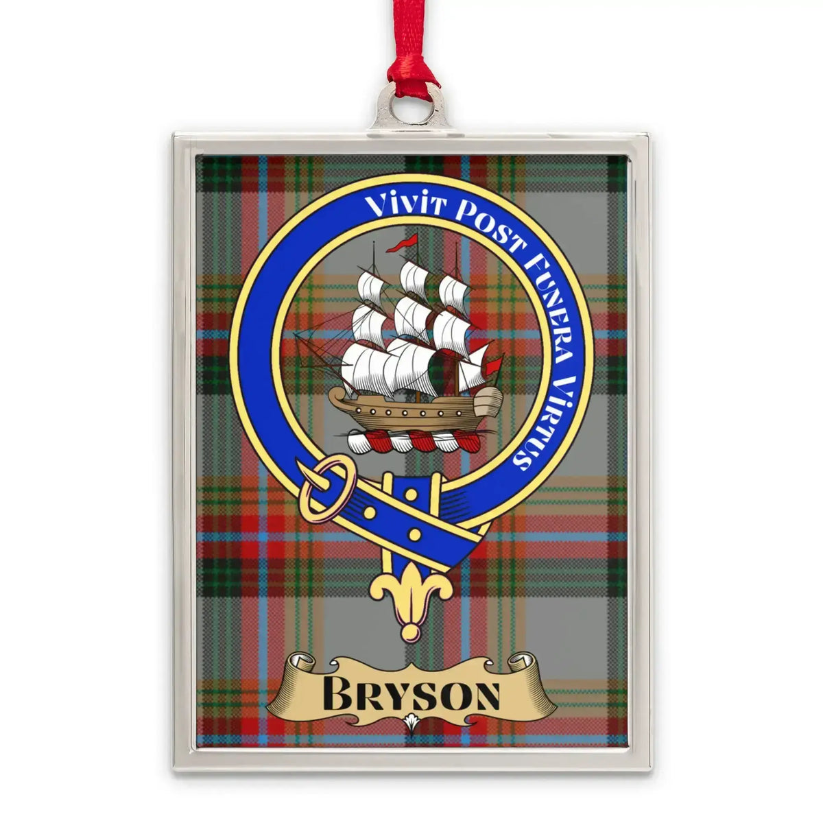 Bryson tartan-background framed ornament product presentation