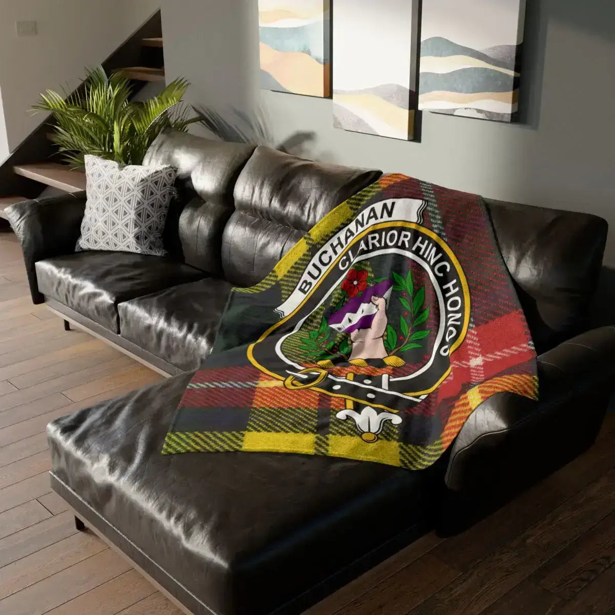 Buchanan Clan Crest Blanket with Tartan Design