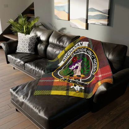 Buchanan Clan Crest Blanket with Tartan Design
