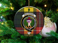 Clan Buchanan tartan crest ceramic ornament — 3 inch round, double-sided with gold string