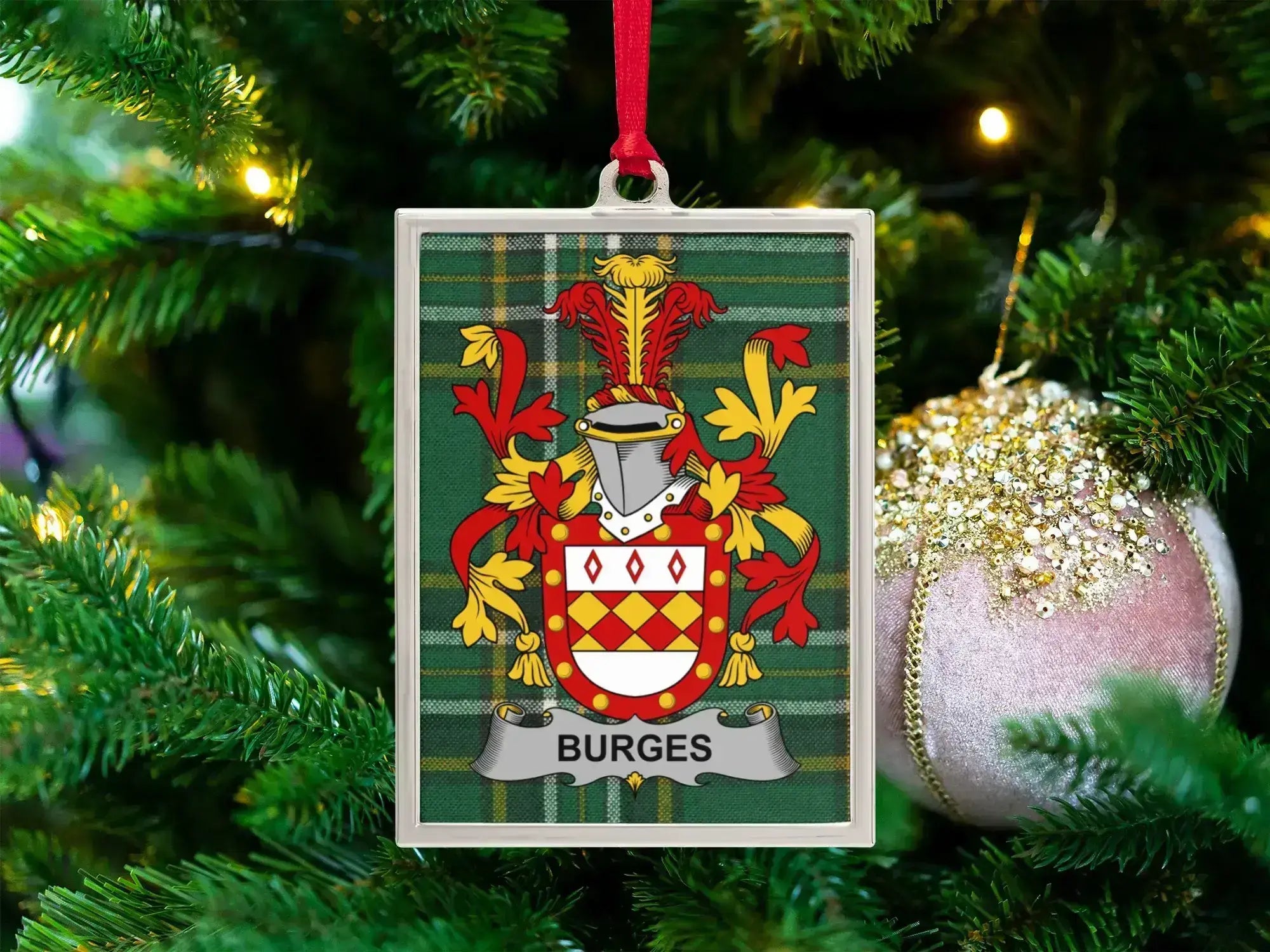 Festive Plaid Family Crest Christmas Ornament product