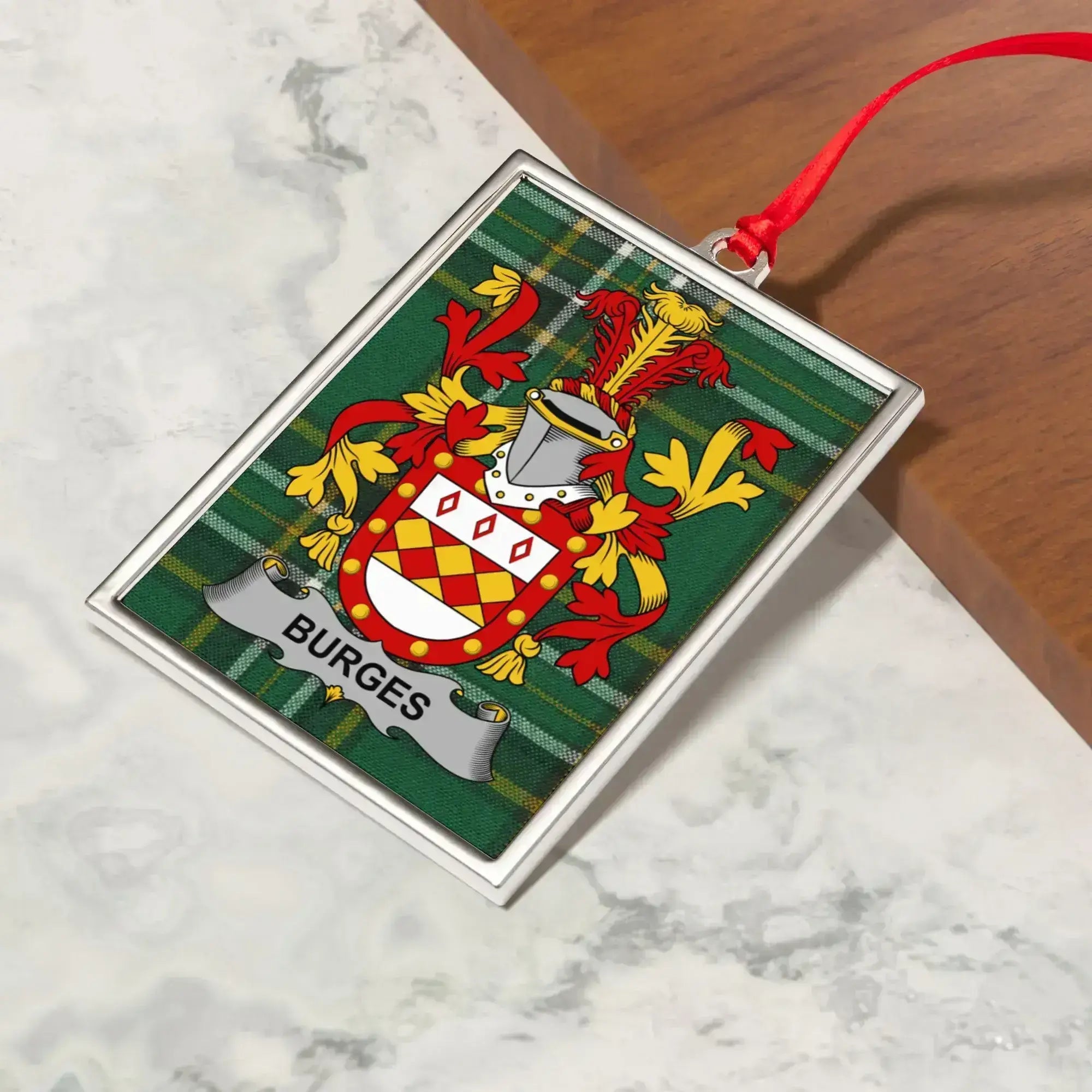 Burges Family Crest Plaid Pattern Ornament product