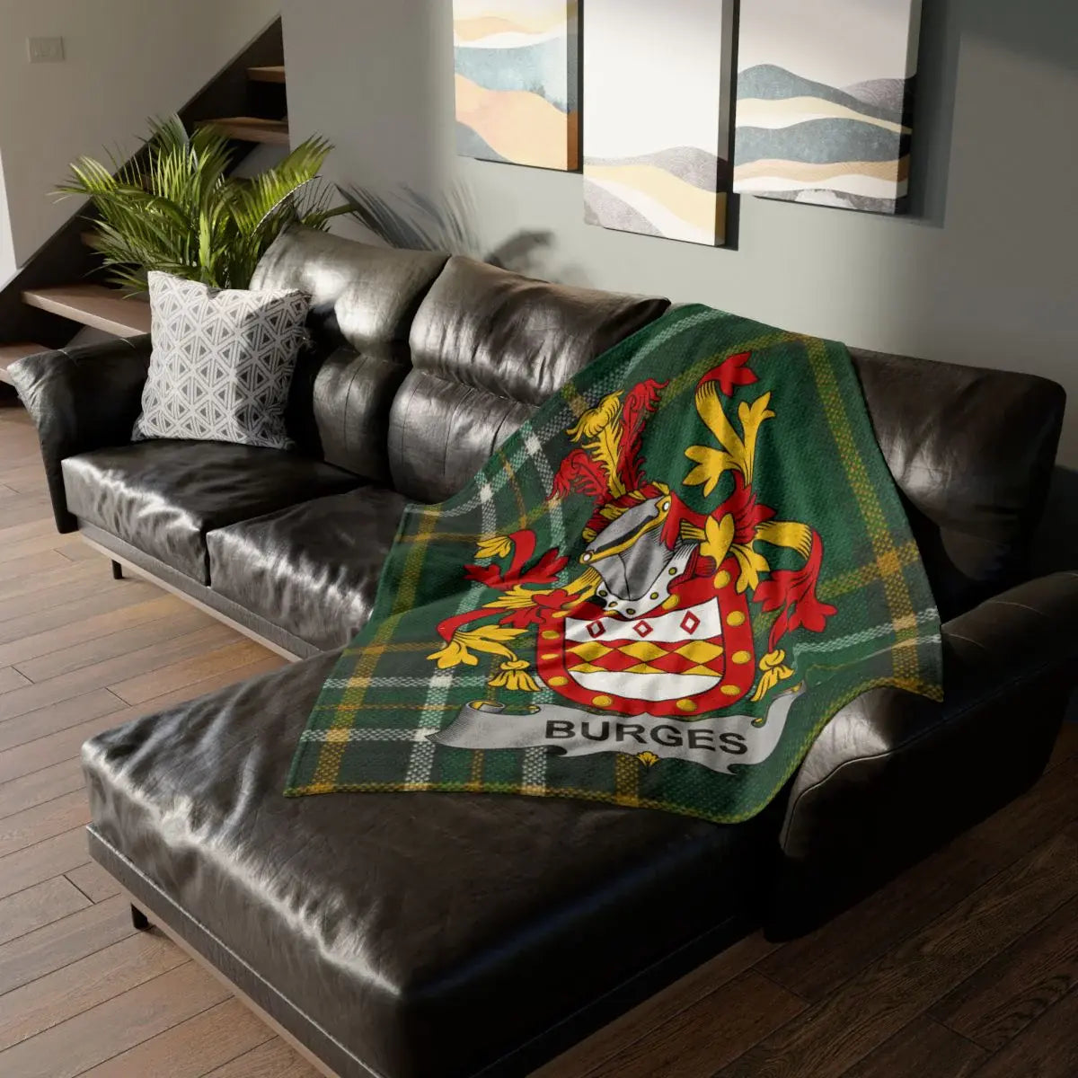 Personalized Burgess Coat of Arms Plaid Throw Blanket
