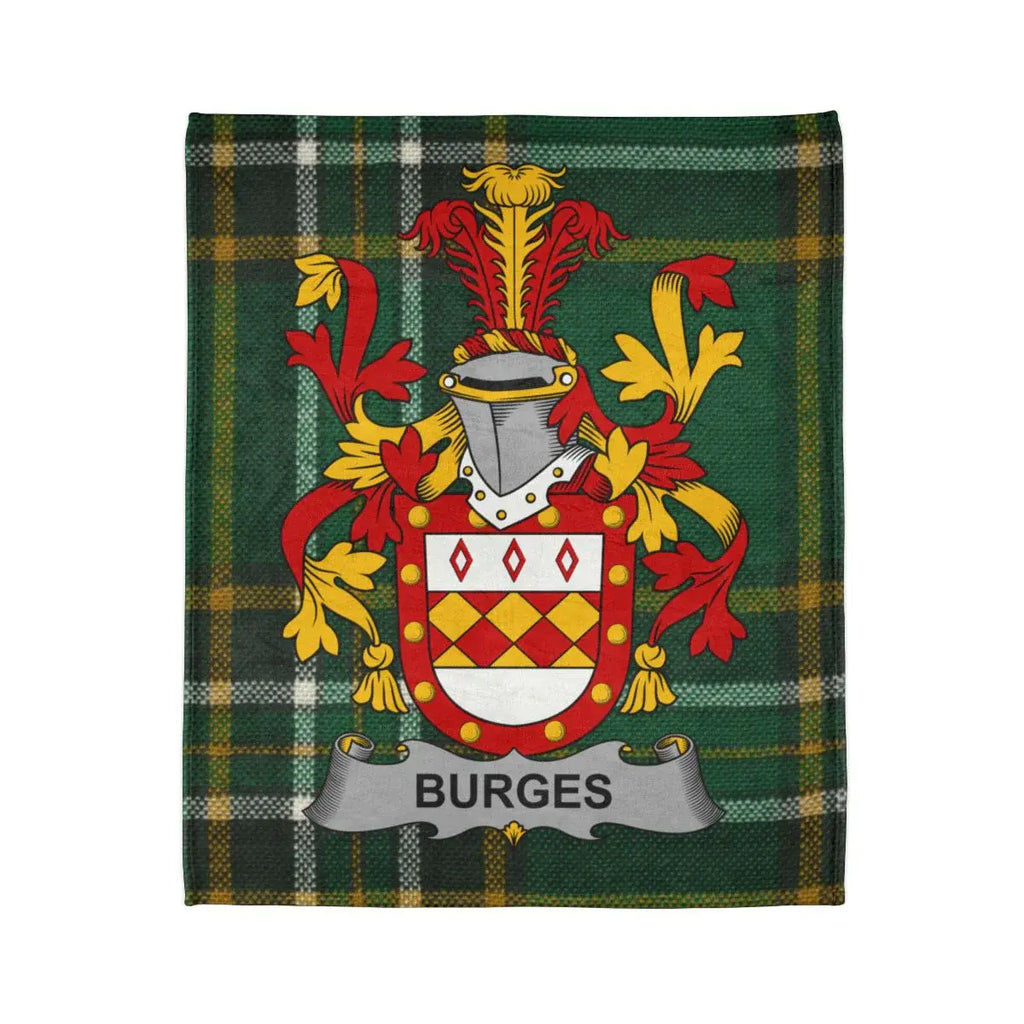 Custom Burges Family Crest Tartan Pattern Blanket