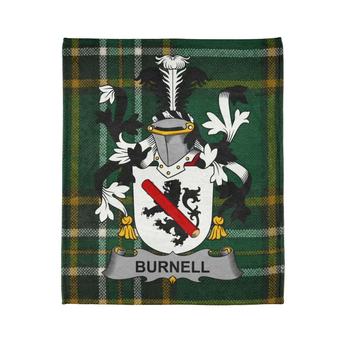 Burnell Family Crest Plaid Blanket Cozy Home Decor