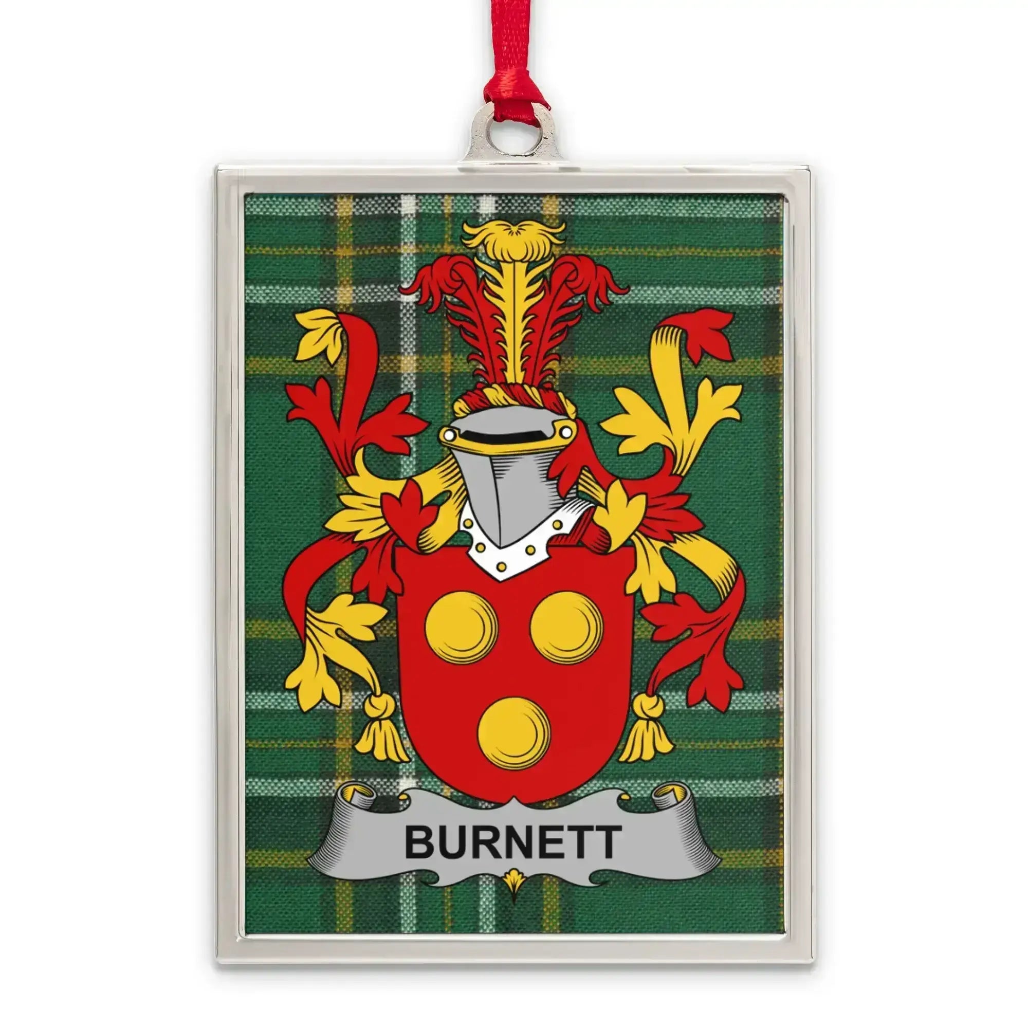 Burnett Family Crest Plaid Background Hanging Ornament product type