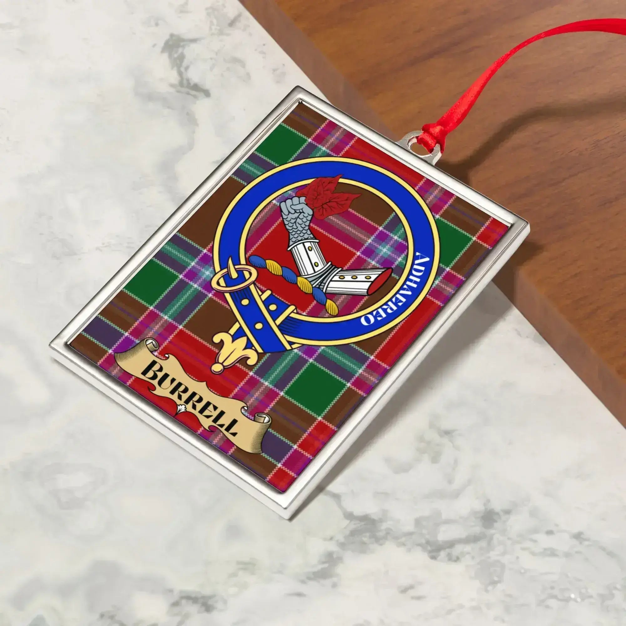 Burrell Family Crest Tartan Ornament product