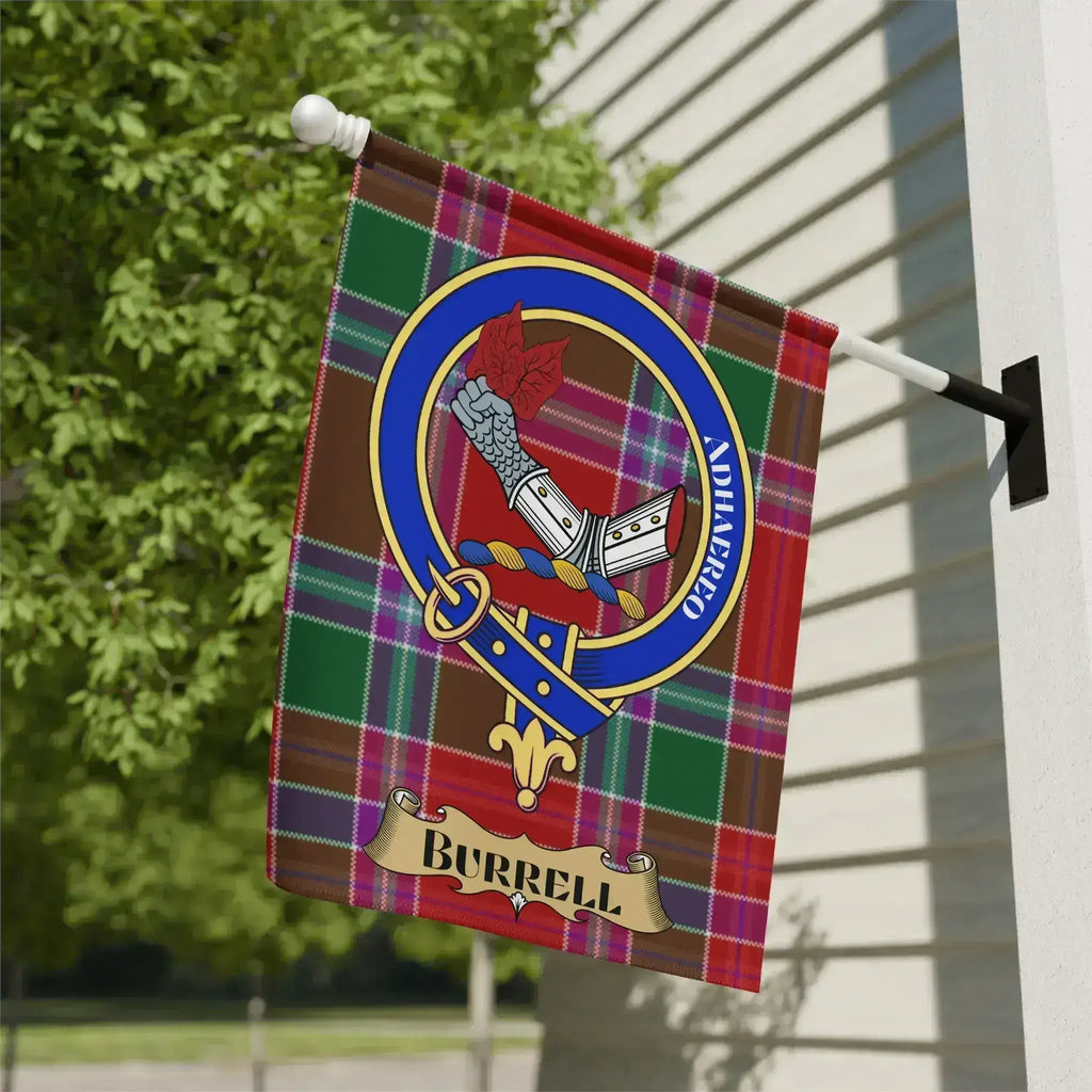 Burrell clan crest tartan garden flag for outdoor display