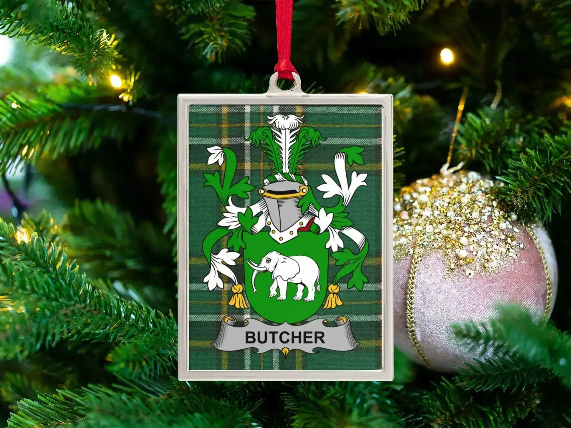 Elephant Shield Butcher Family Crest Ornament product