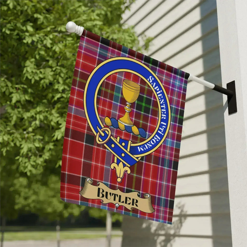 Butler clan crest tartan garden flag for outdoor display