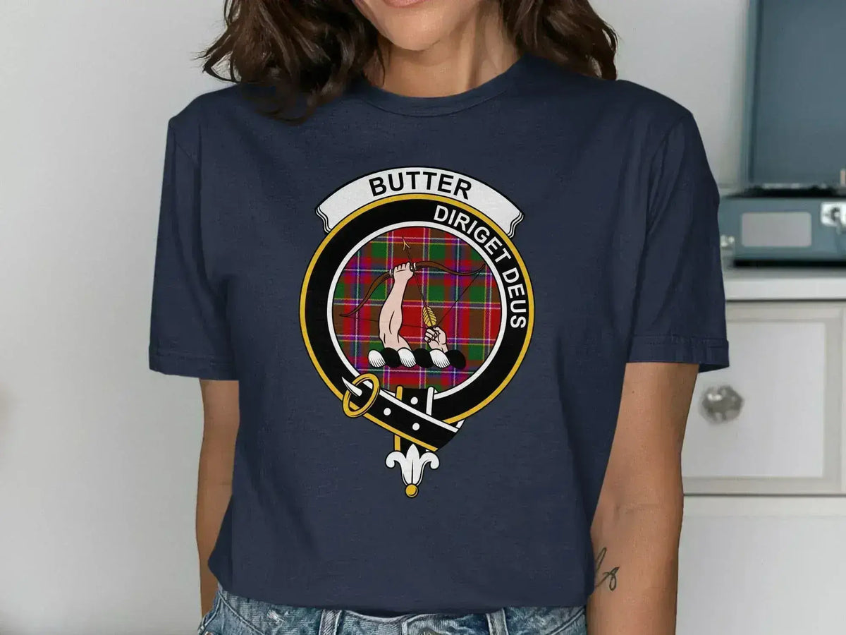 Butter diriget deus crest graphic t-shirt — royal blue, unisex fit