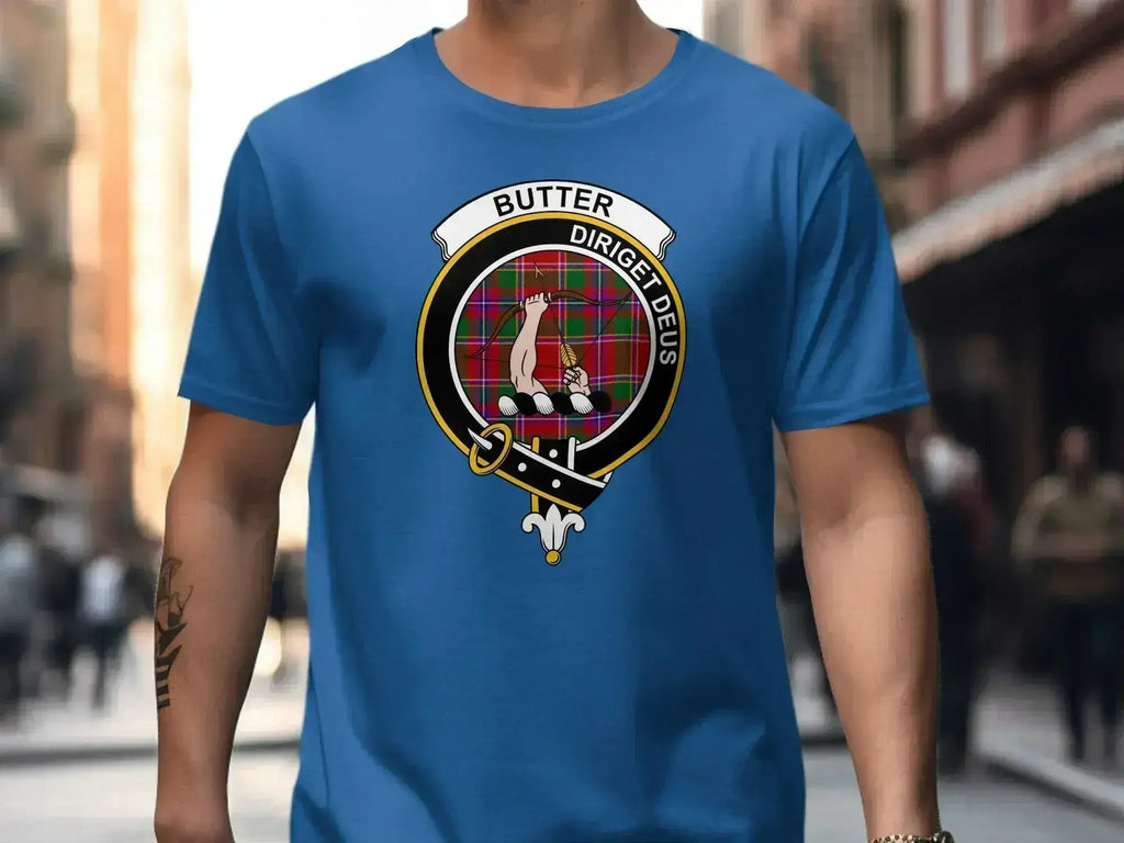 Clan Butter crest t-shirt — navy, S to 3XL