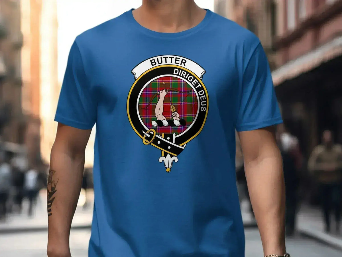 Clan Butter crest t-shirt — navy, S to 3XL