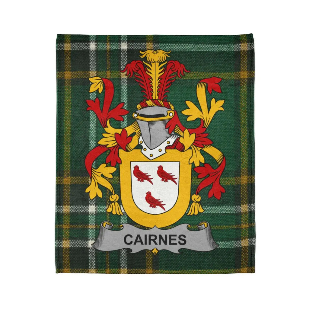 Cairnes Family Crest with Plaid Background Blanket