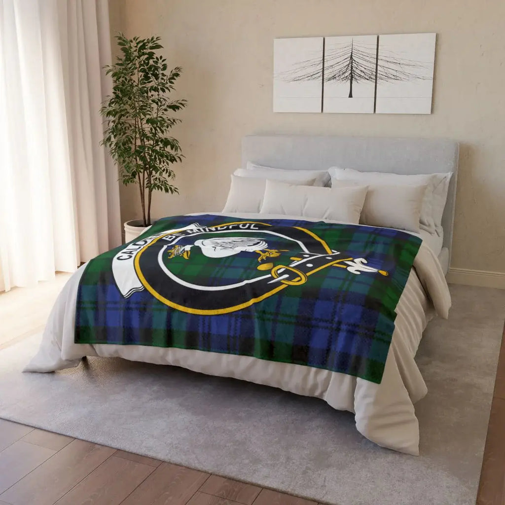 Calder clan crest tartan throw blanket — lightweight 50x60 inch