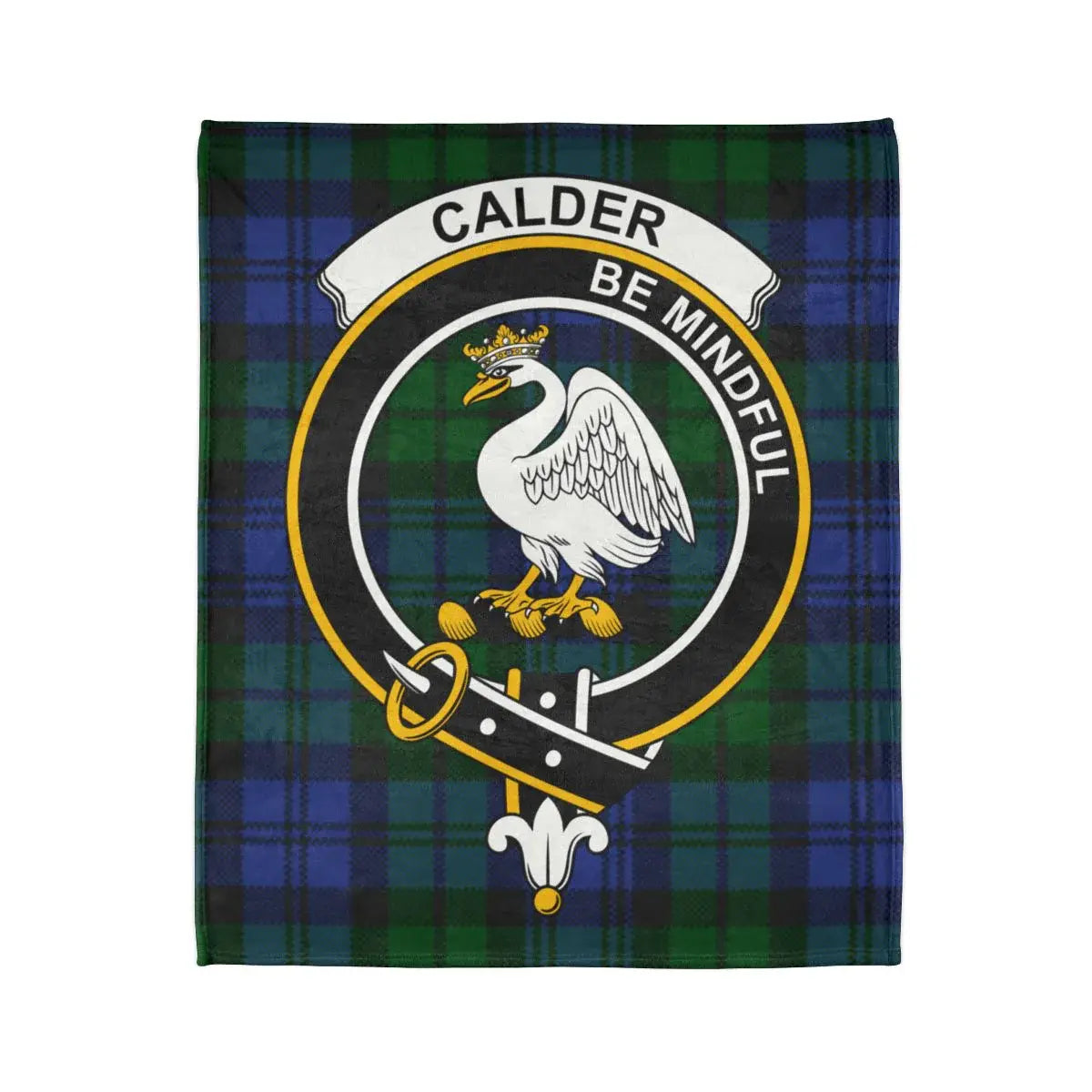 Calder be mindful tartan crest design blanket — crest detail on polyester