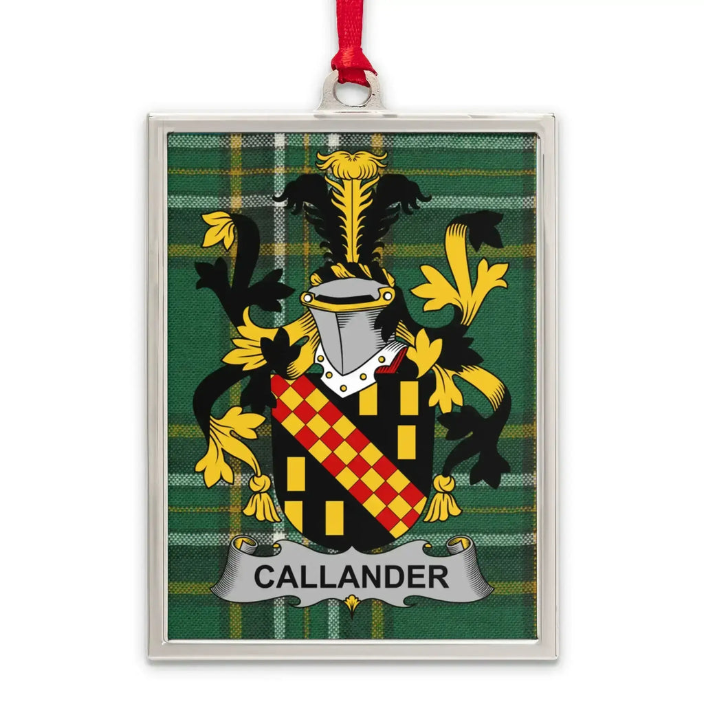 Callander Family Crest on Green Tartan Ornament product type