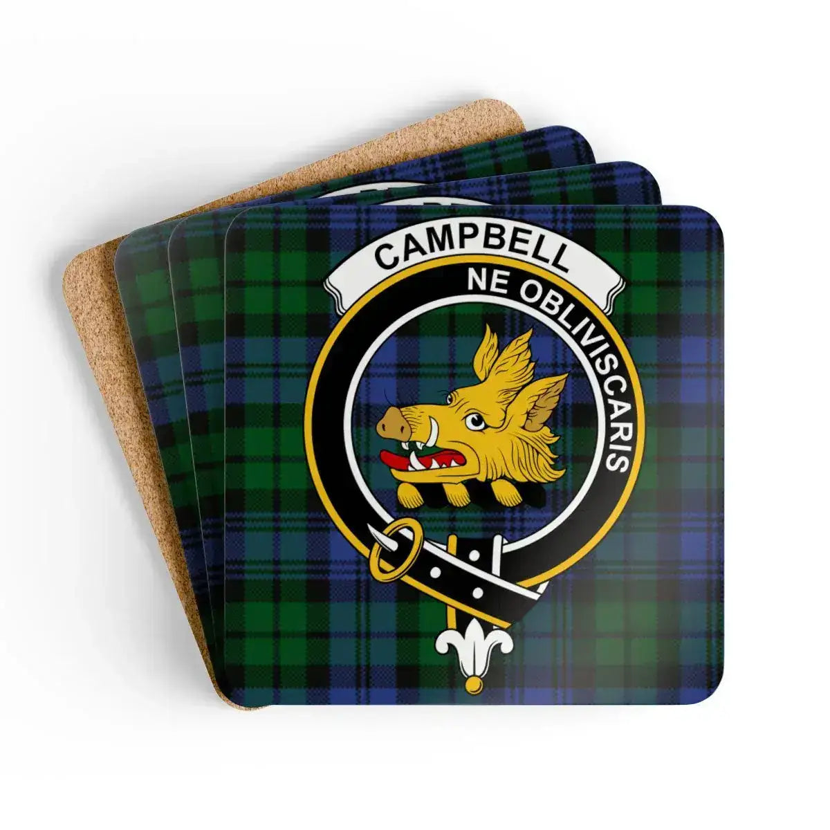 Clan Campbell Crest Green Plaid Square Coasters product