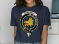 Campbell tartan t-shirt in black — boar's head crest on chest, relaxed unisex fit