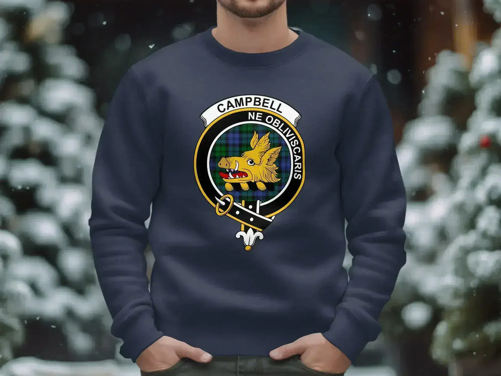 Clan Campbell crewneck sweatshirt in royal — boar's head crest front, pre-shrunk construction