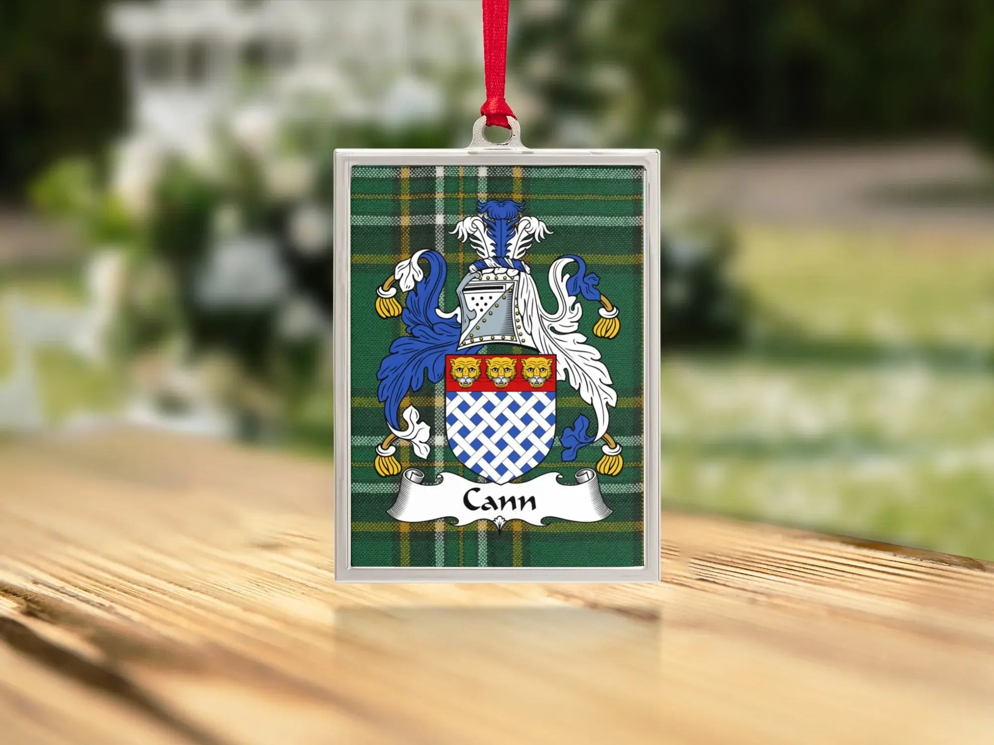 Custom Family Crest Plaid Design Hanging Ornament product type