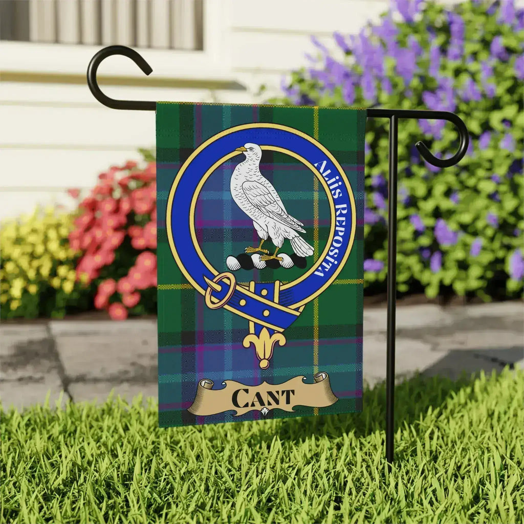 Cant tartan garden flag shown in 12x18 and 24x32 inch sizes
