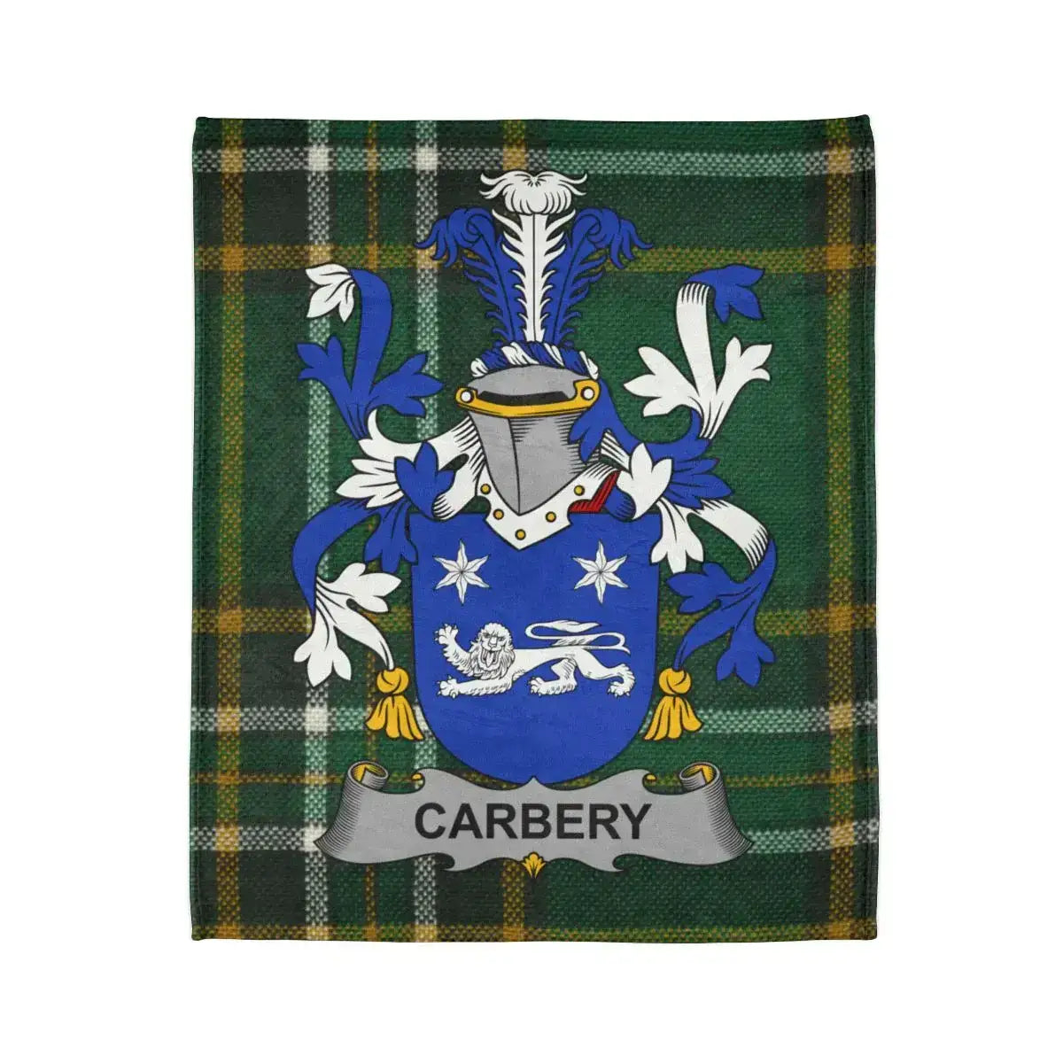 Carbery Family Crest on Green Plaid Custom Blanket
