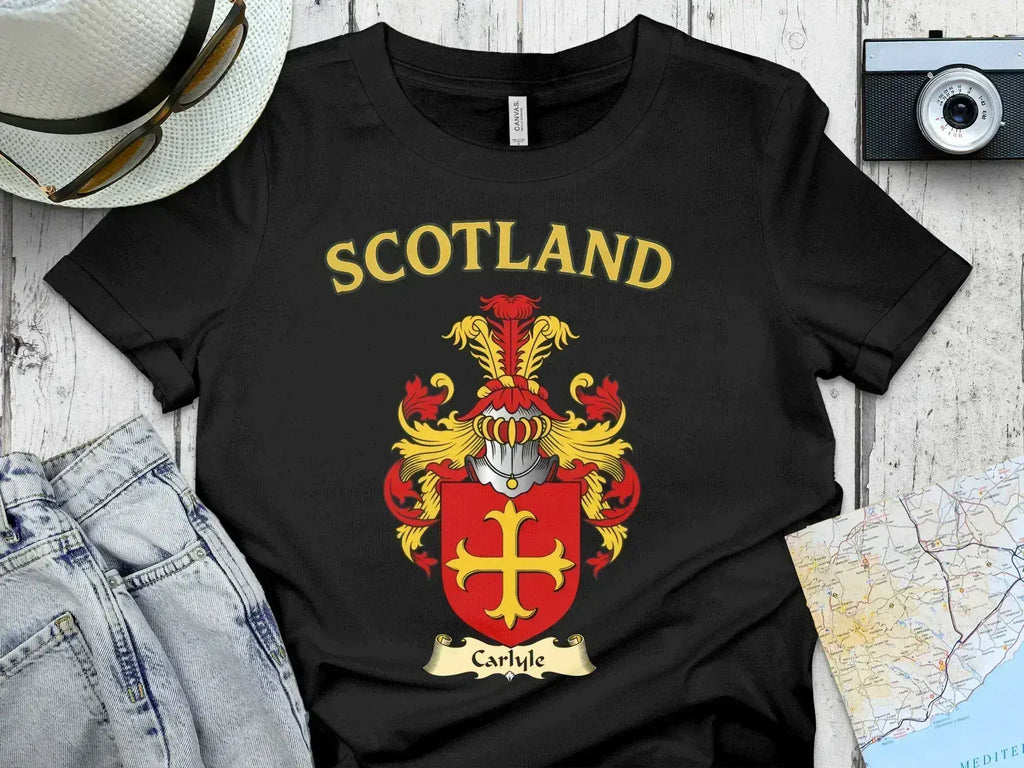 Carlyle clan crest tartan T-shirt front design