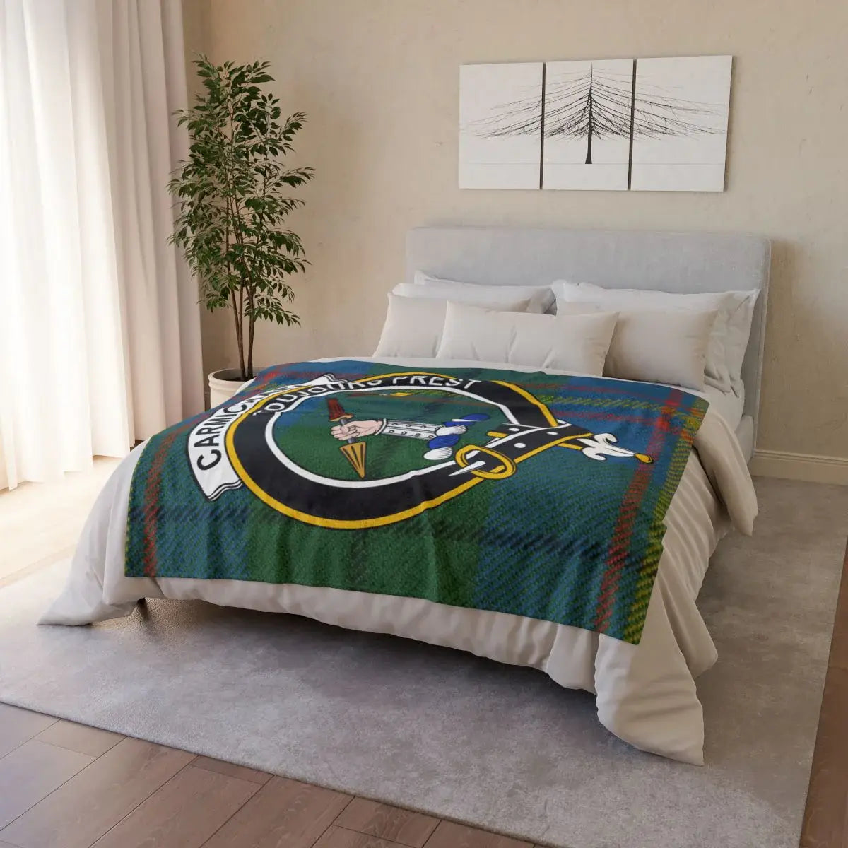 Carmichael clan crest shield emblem throw blanket — lightweight 50x60 inch