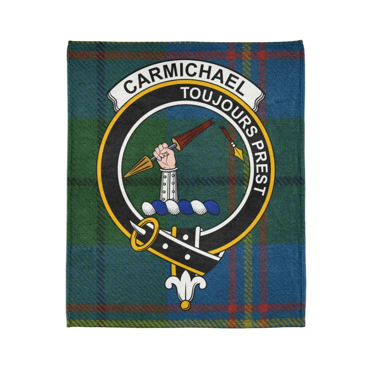 Carmichael toujours prest crest emblem throw blanket — crest detail on polyester