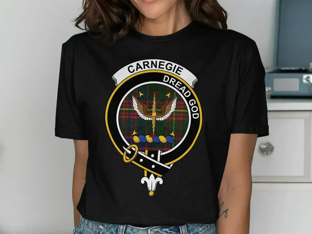 Carnegie clan crest emblem t-shirt — forest green, front view