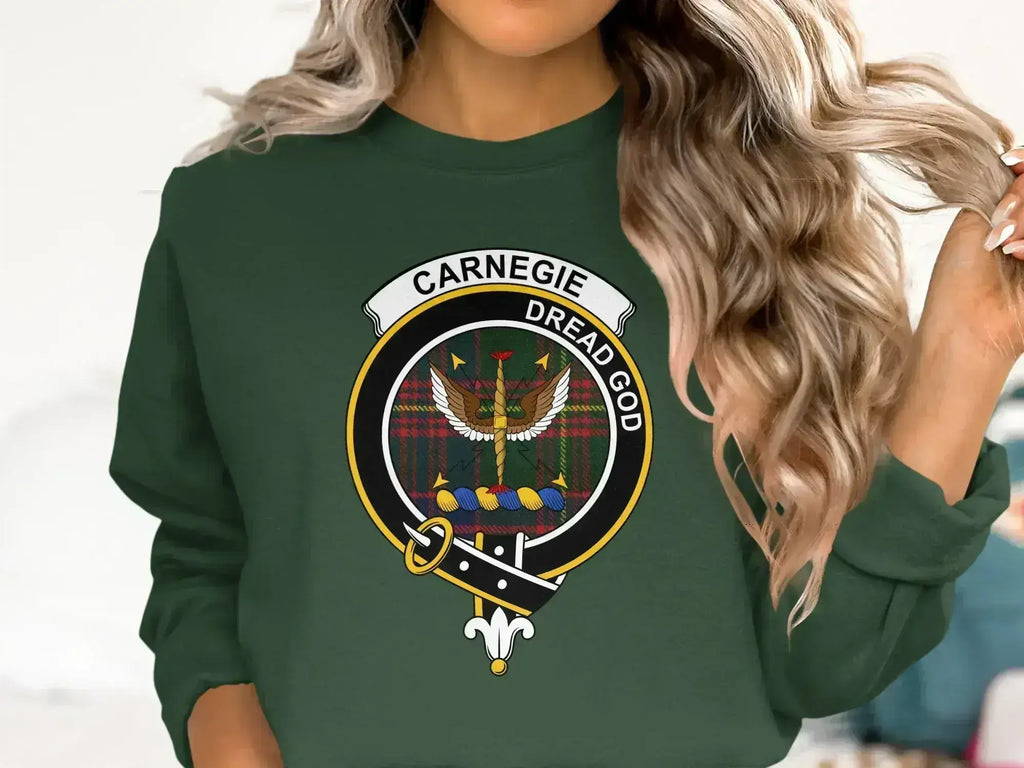 Clan Carnegie dread god graphic crewneck sweatshirt — navy fleece, front view