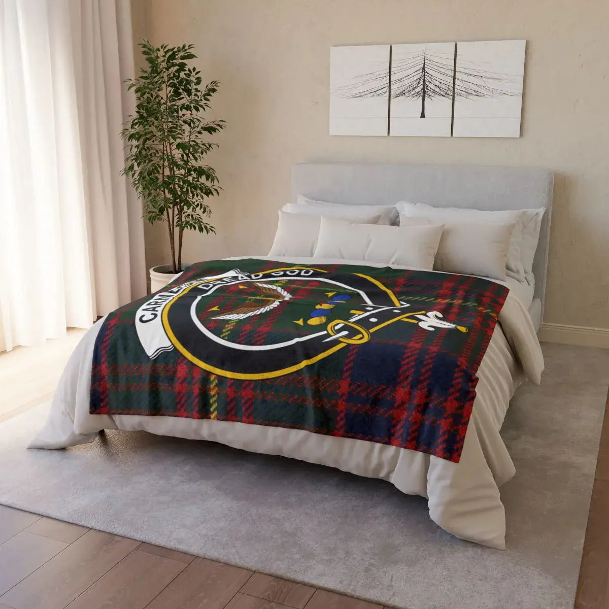 Carnegie clan crest tartan throw blanket — lightweight 50x60 inch