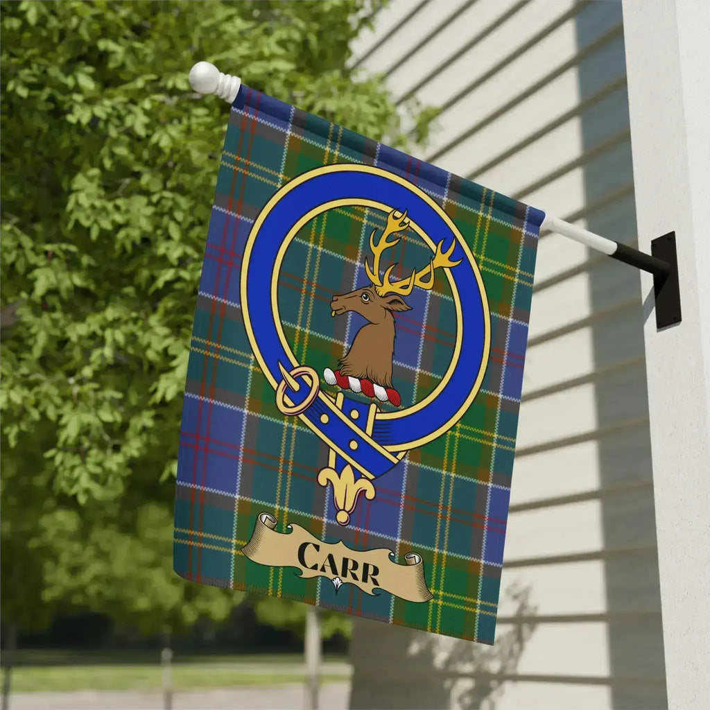 Carr clan crest tartan garden flag for outdoor display