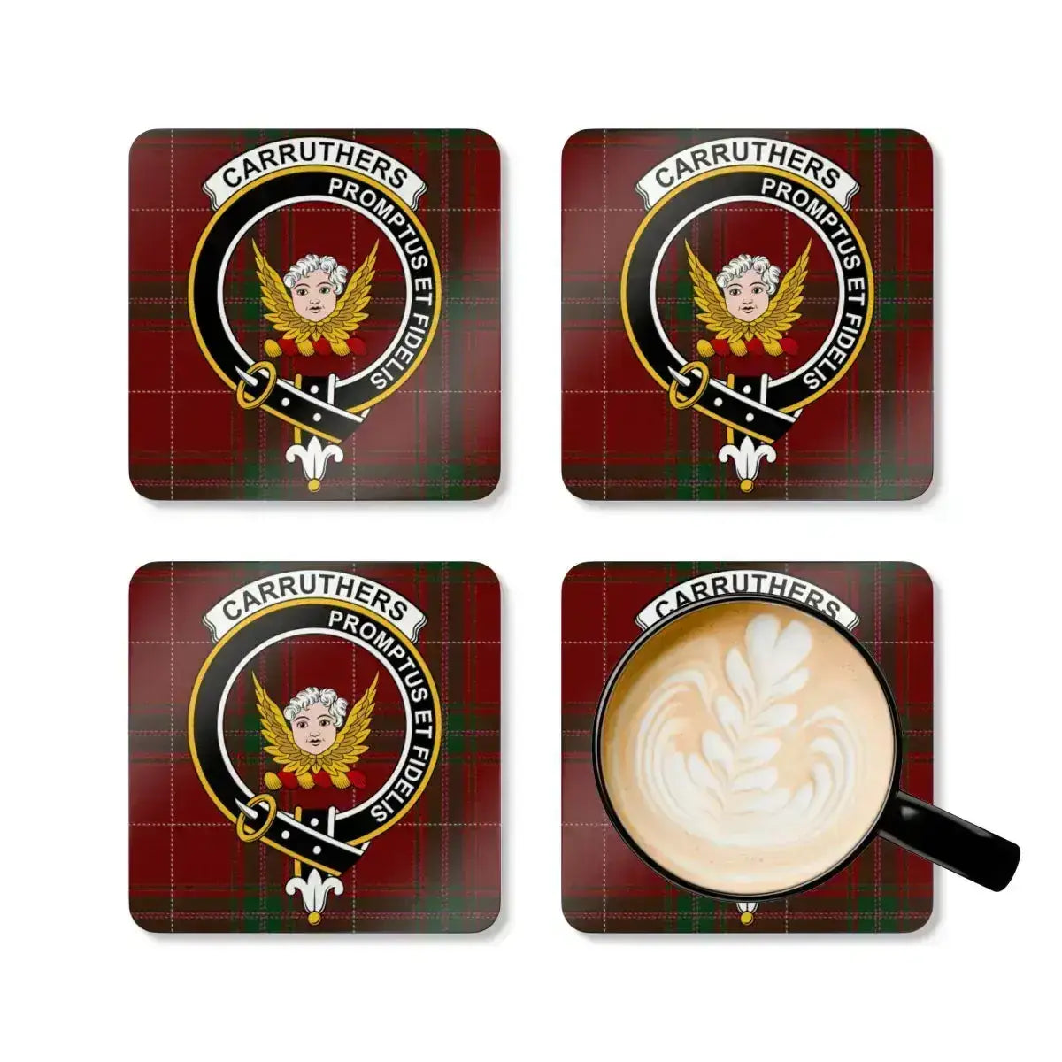 Carruthers Clan Crest Plaid Design Coaster Set product