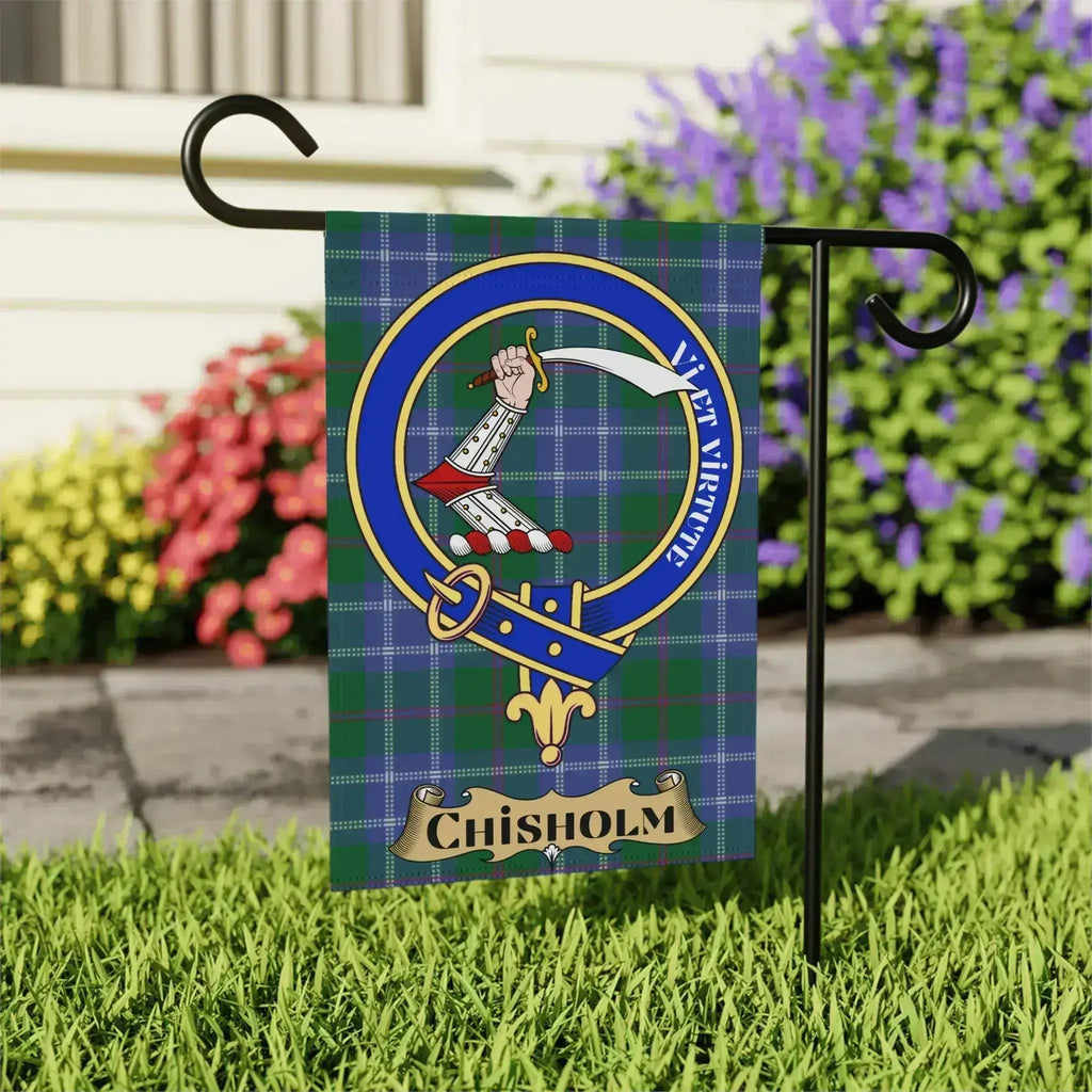Chisholm clan tartan flag for garden decor — both sides printed, weather resistant