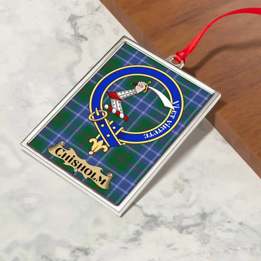 Chisholm clan crest ornament hanging — decorative Scottish heritage Christmas keepsake