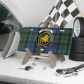 Personalized Scottish clan crest novelty license plate with tartan background, custom surname