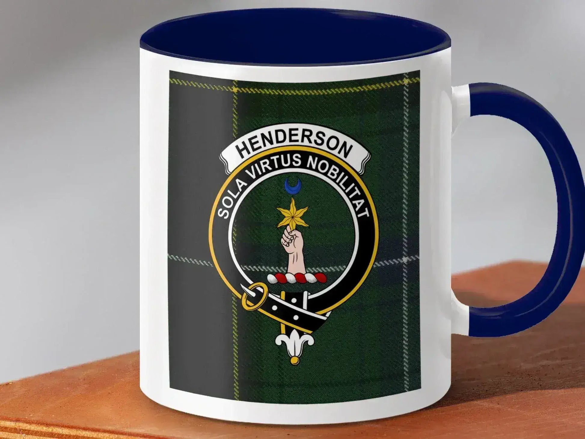 Henderson Family Crest Sola Virtus Nobilitat Mug product