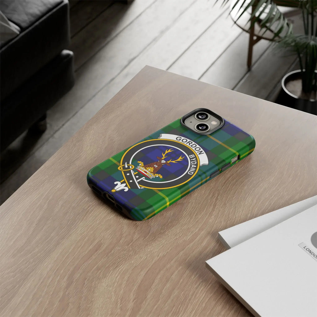 Custom Scottish phone case with wrap-around tartan print, glossy finish