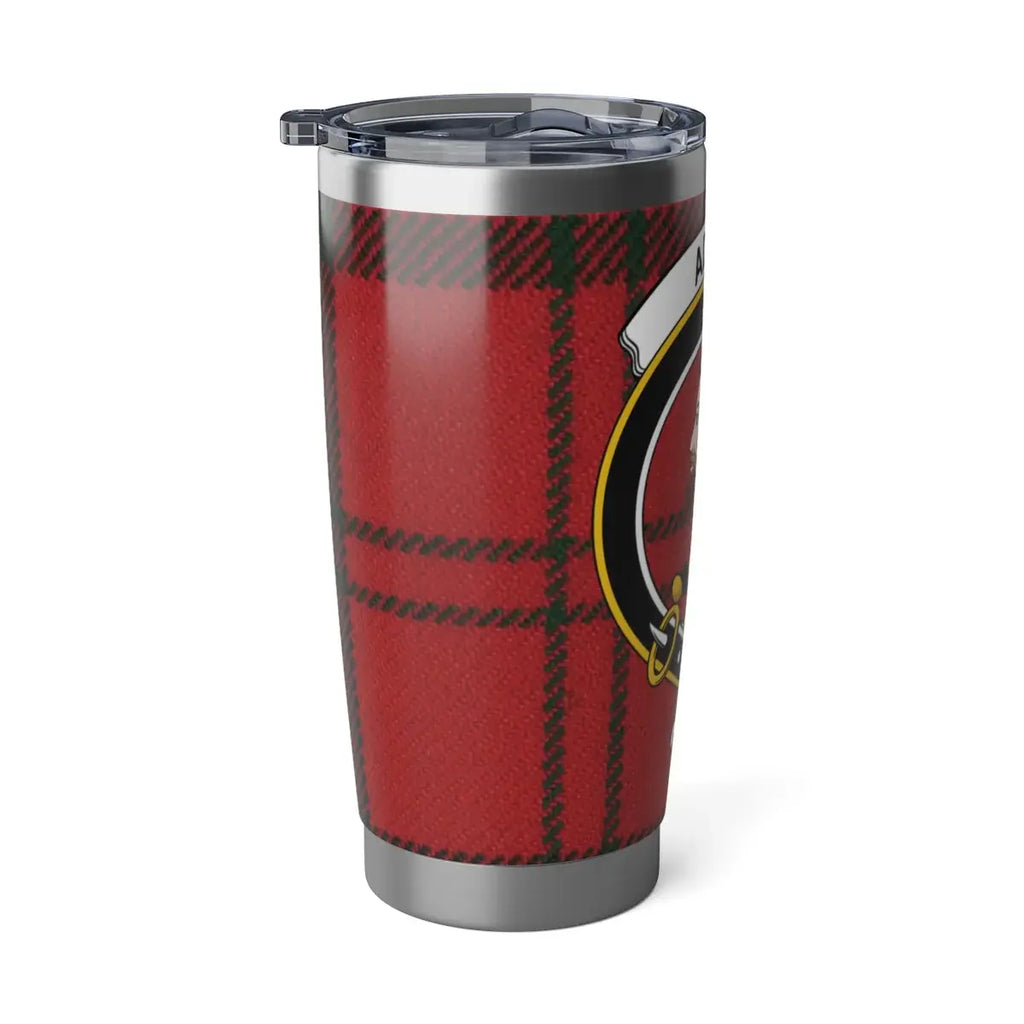 Adair clan crest red plaid tartan insulated tumbler — double-wall steel for hot and cold drinks
