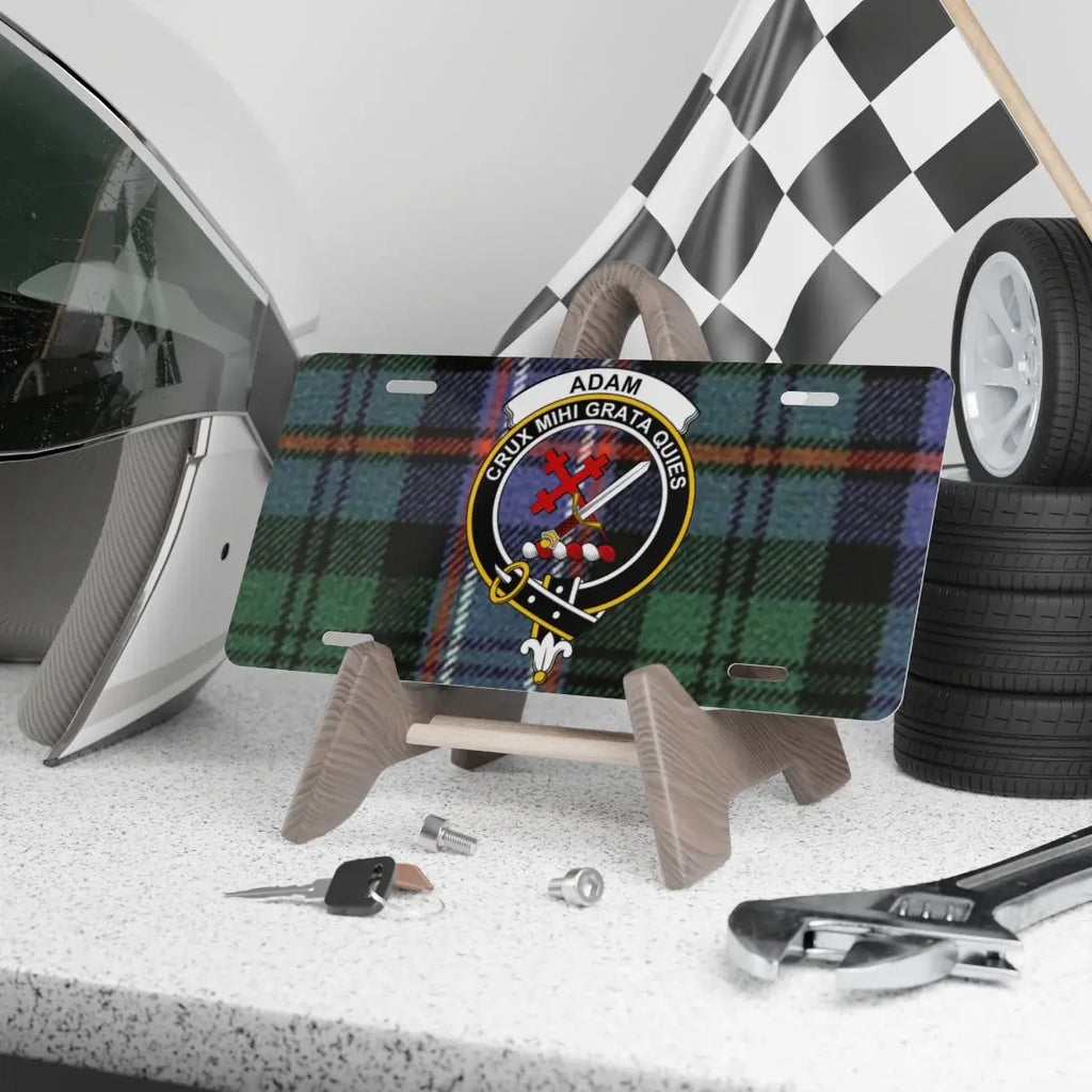 Clan Adam custom Scottish plaid crest license plate — 100% aluminium, 12x6 inch