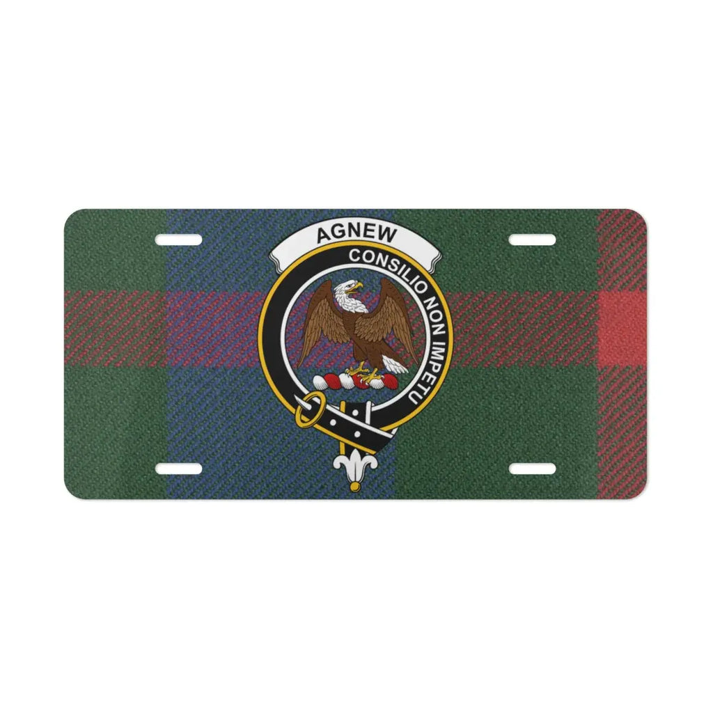 Agnew consilio non impetu tartan eagle crest license plate — clan design