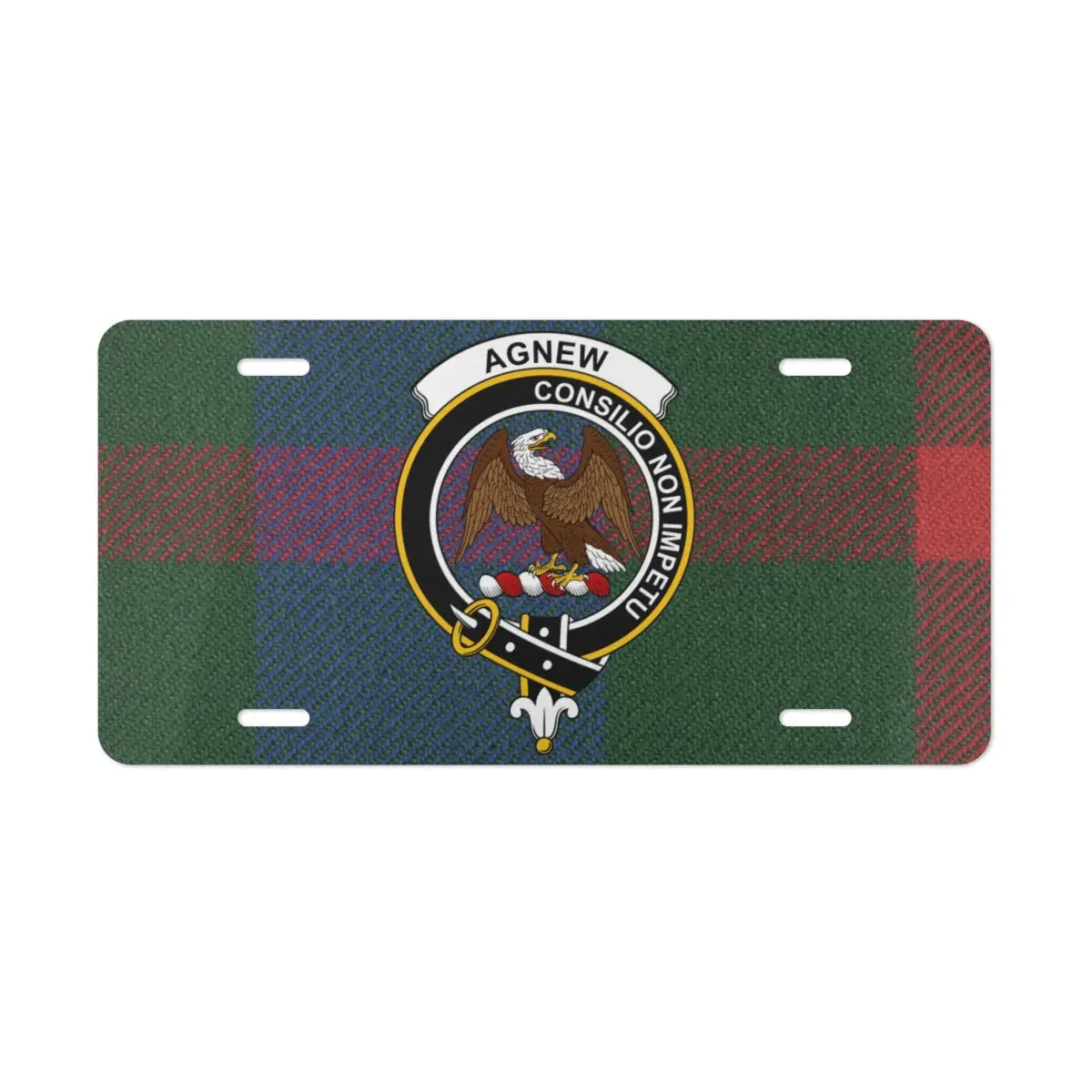 Agnew consilio non impetu tartan eagle crest license plate — clan design