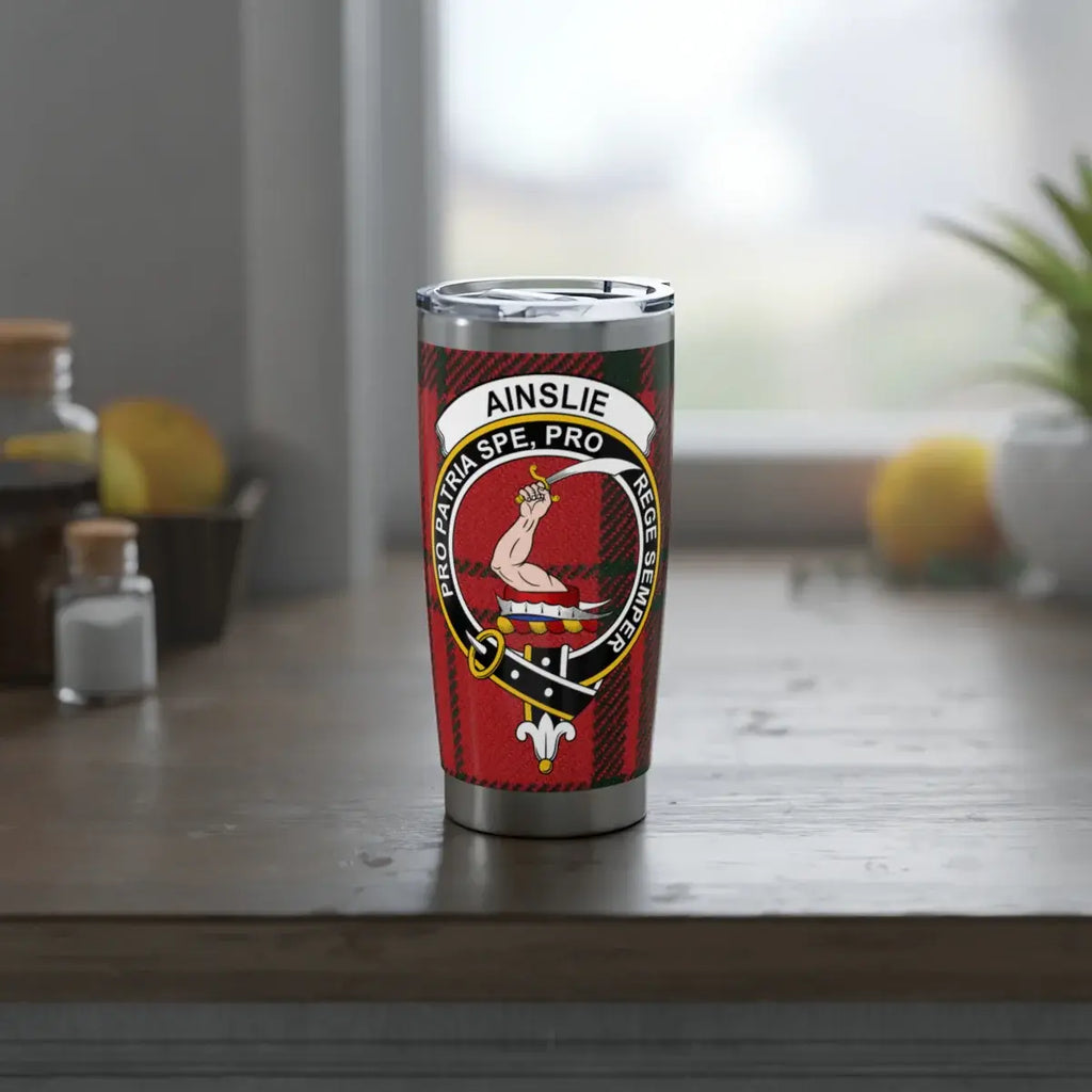 Ainslie Tartan Clan Crest Travel Mug 20 oz