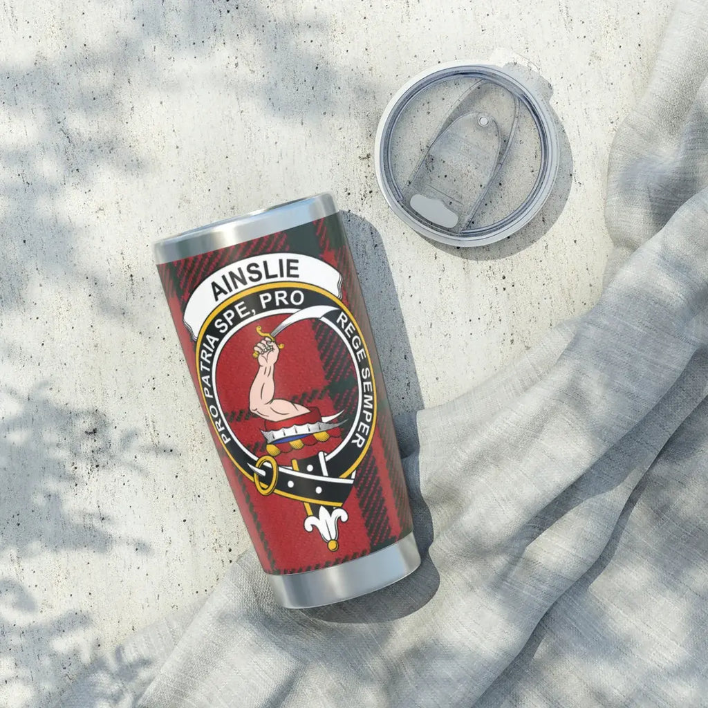 Personalized Ainslie Travel Mug with Lid and Clan Crest