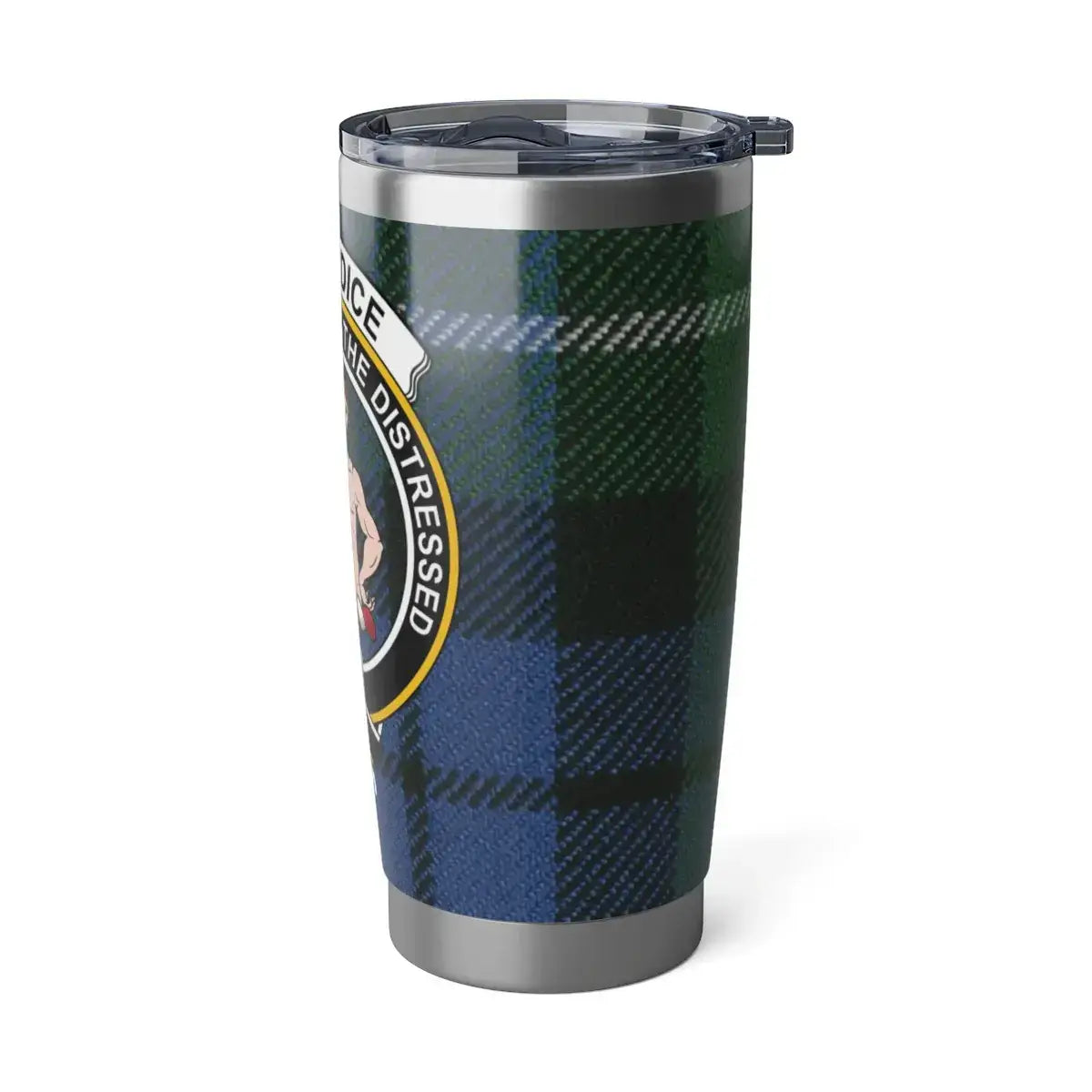 Police Distressed Blue and Green Plaid Pattern Tumbler