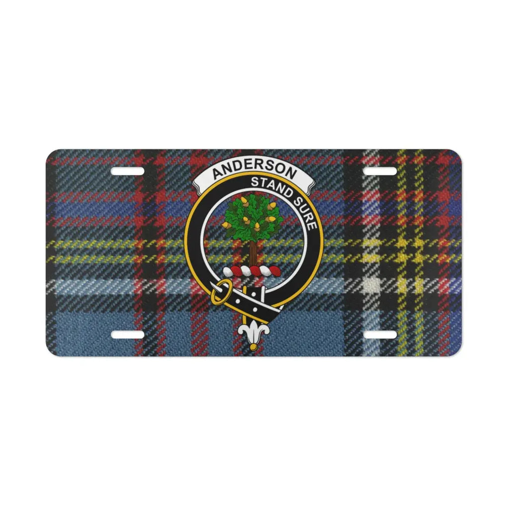Anderson tartan novelty plate fitted to a vehicle, full-colour Scottish design